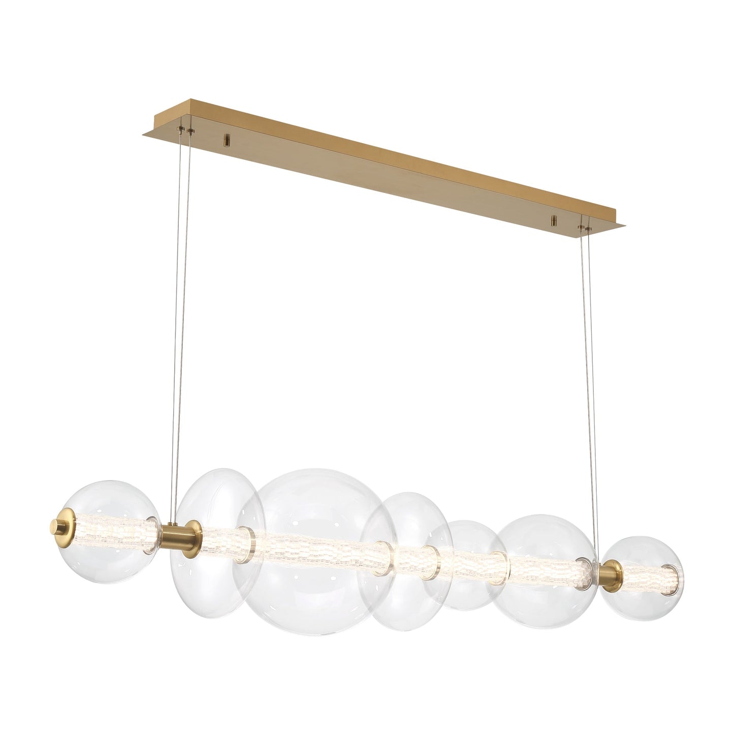 Eurofase Lighting Atomo 56" 7-Light Gold Linear Dimmable LED Chandelier With Clear Glass Shades