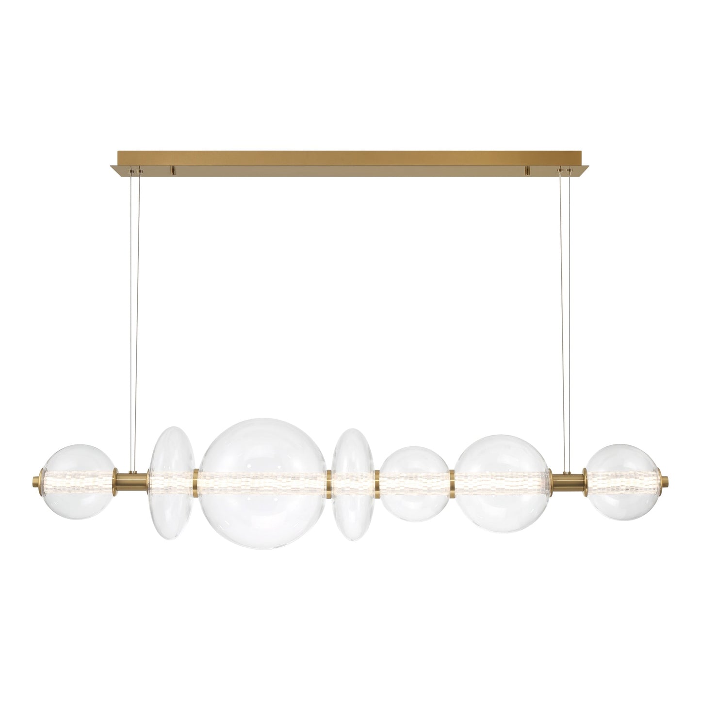 Eurofase Lighting Atomo 56" 7-Light Gold Linear Dimmable LED Chandelier With Clear Glass Shades