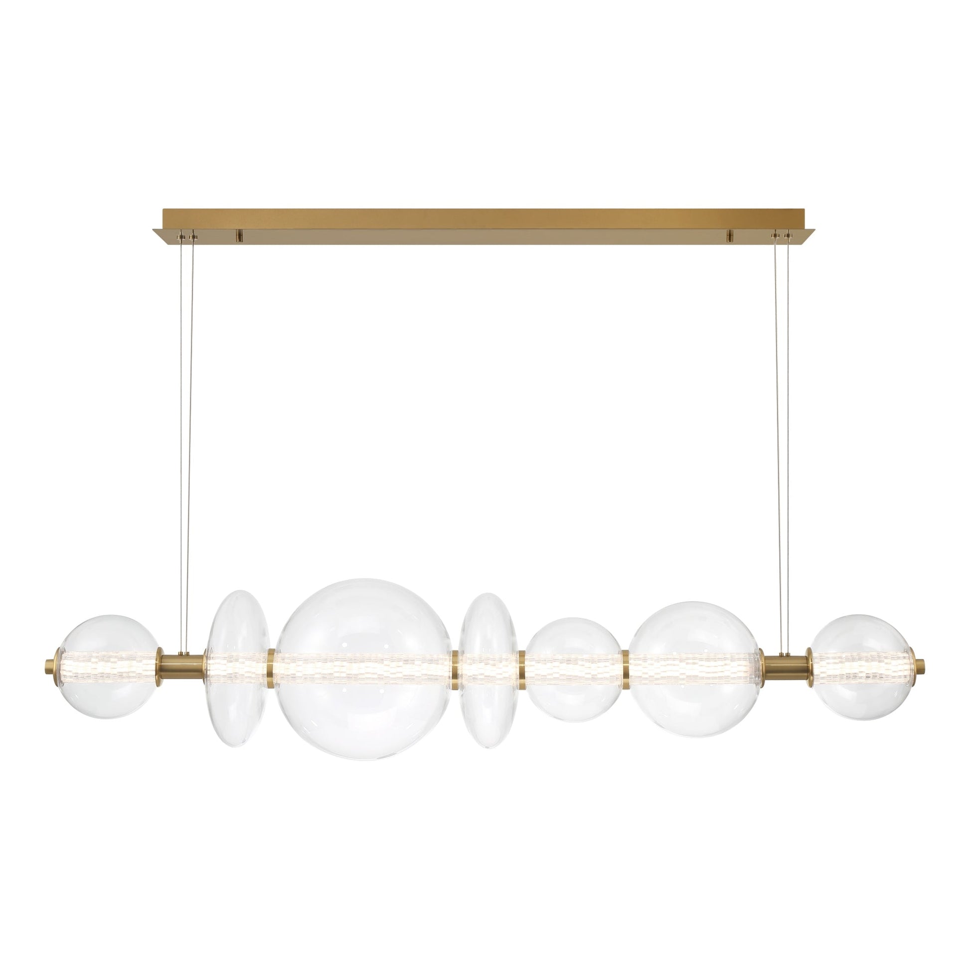 Eurofase Lighting Atomo 56" 7-Light Gold Linear Dimmable LED Chandelier With Clear Glass Shades