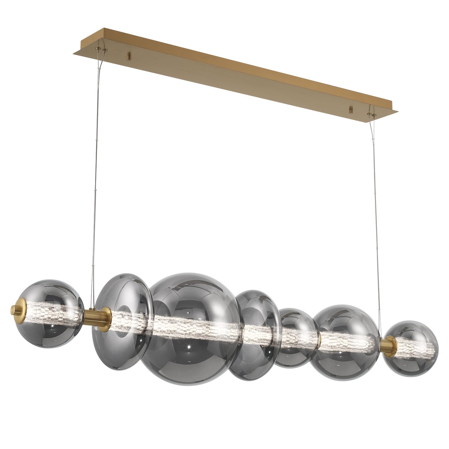 Eurofase Lighting Atomo 56" 7-Light Gold Linear Dimmable LED Chandelier With Smoke Glass Shades
