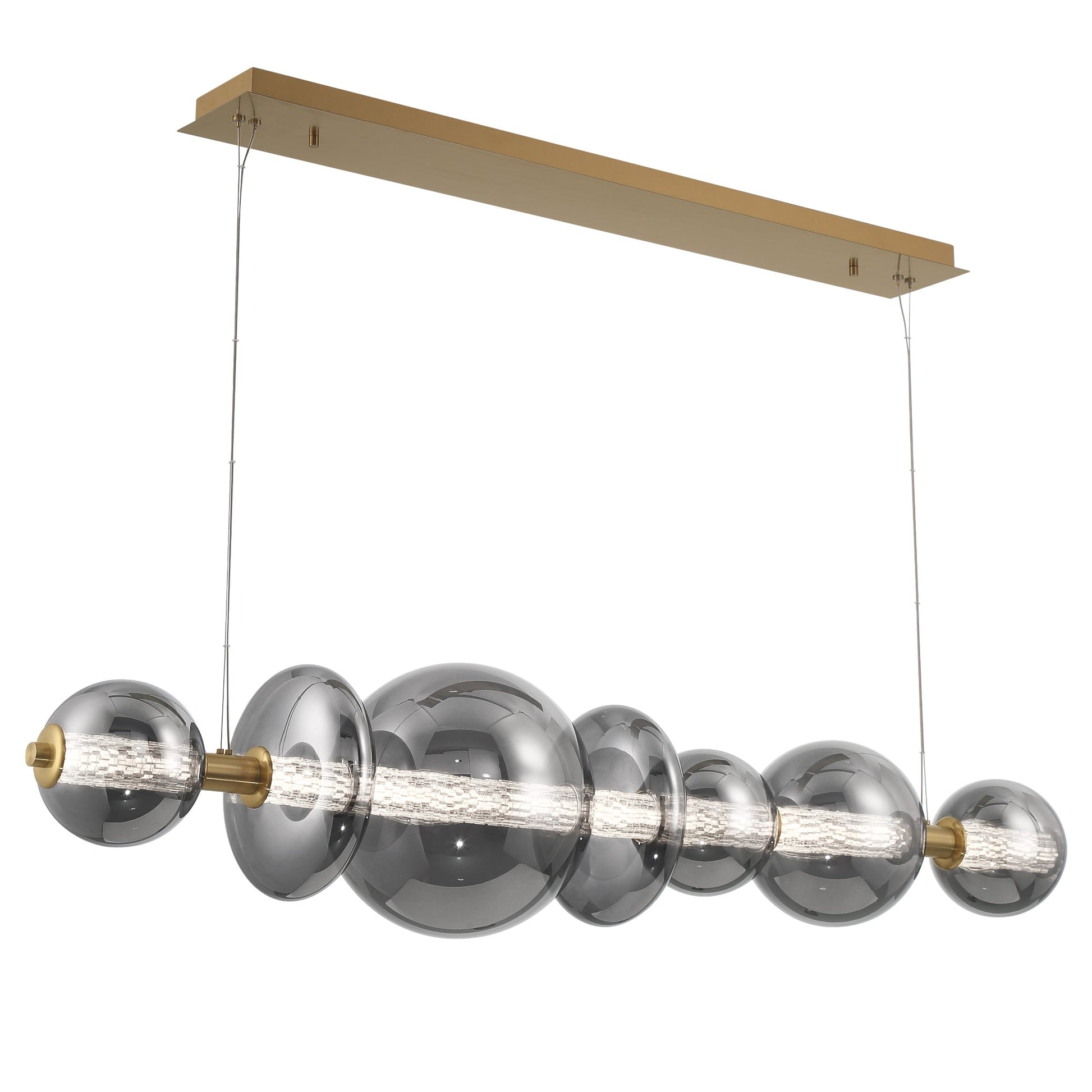 Eurofase Lighting Atomo 56" 7-Light Gold Linear Dimmable LED Chandelier With Smoke Glass Shades