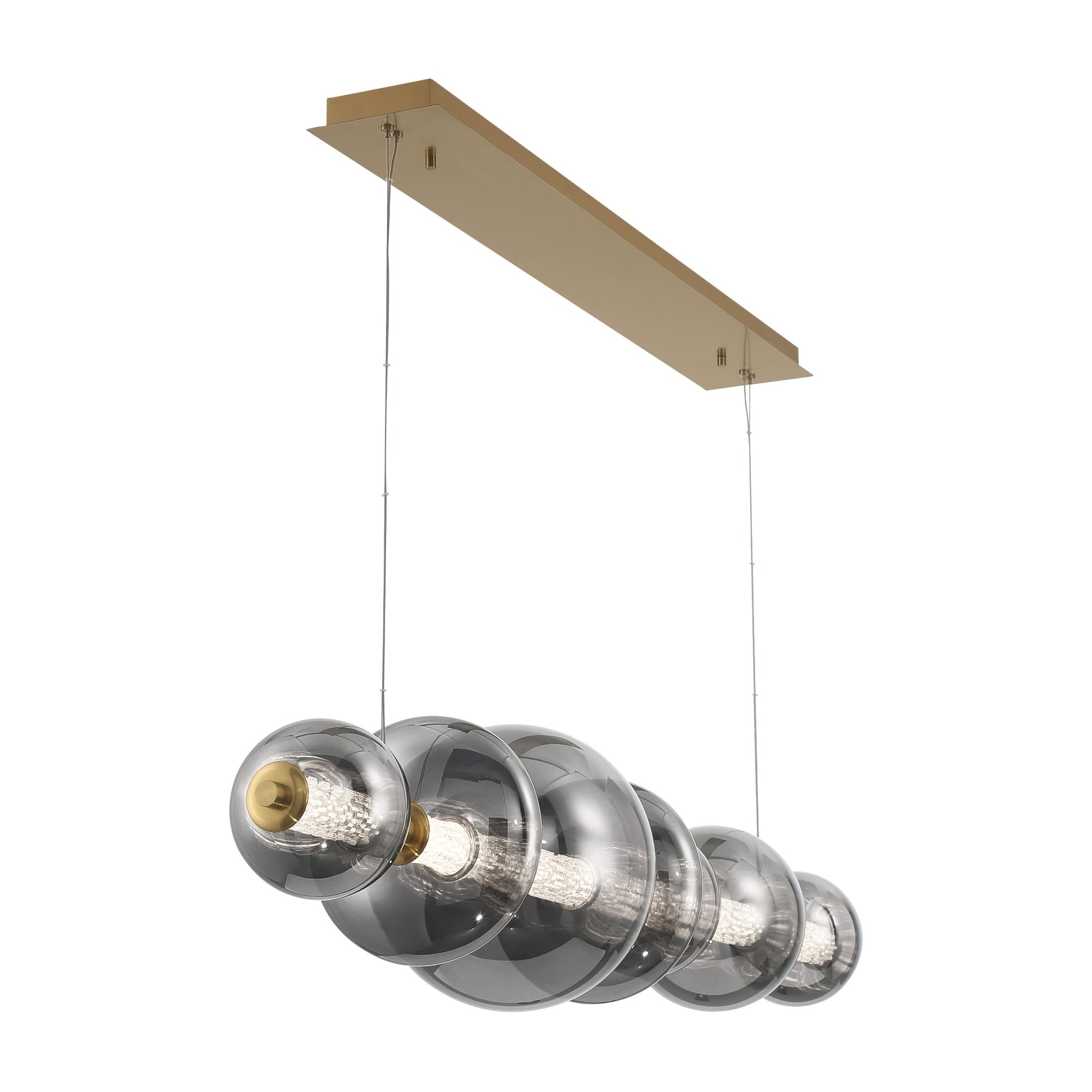 Eurofase Lighting Atomo 56" 7-Light Gold Linear Dimmable LED Chandelier With Smoke Glass Shades