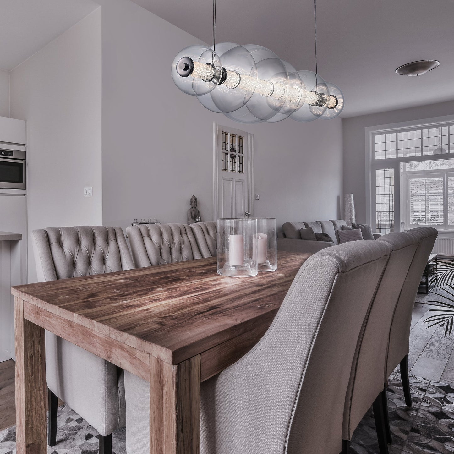 Eurofase Lighting Atomo 56" 7-Light Gold Linear Dimmable LED Chandelier With Smoke Glass Shades