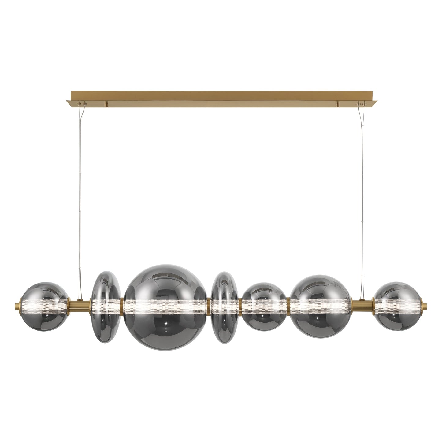 Eurofase Lighting Atomo 56" 7-Light Gold Linear Dimmable LED Chandelier With Smoke Glass Shades