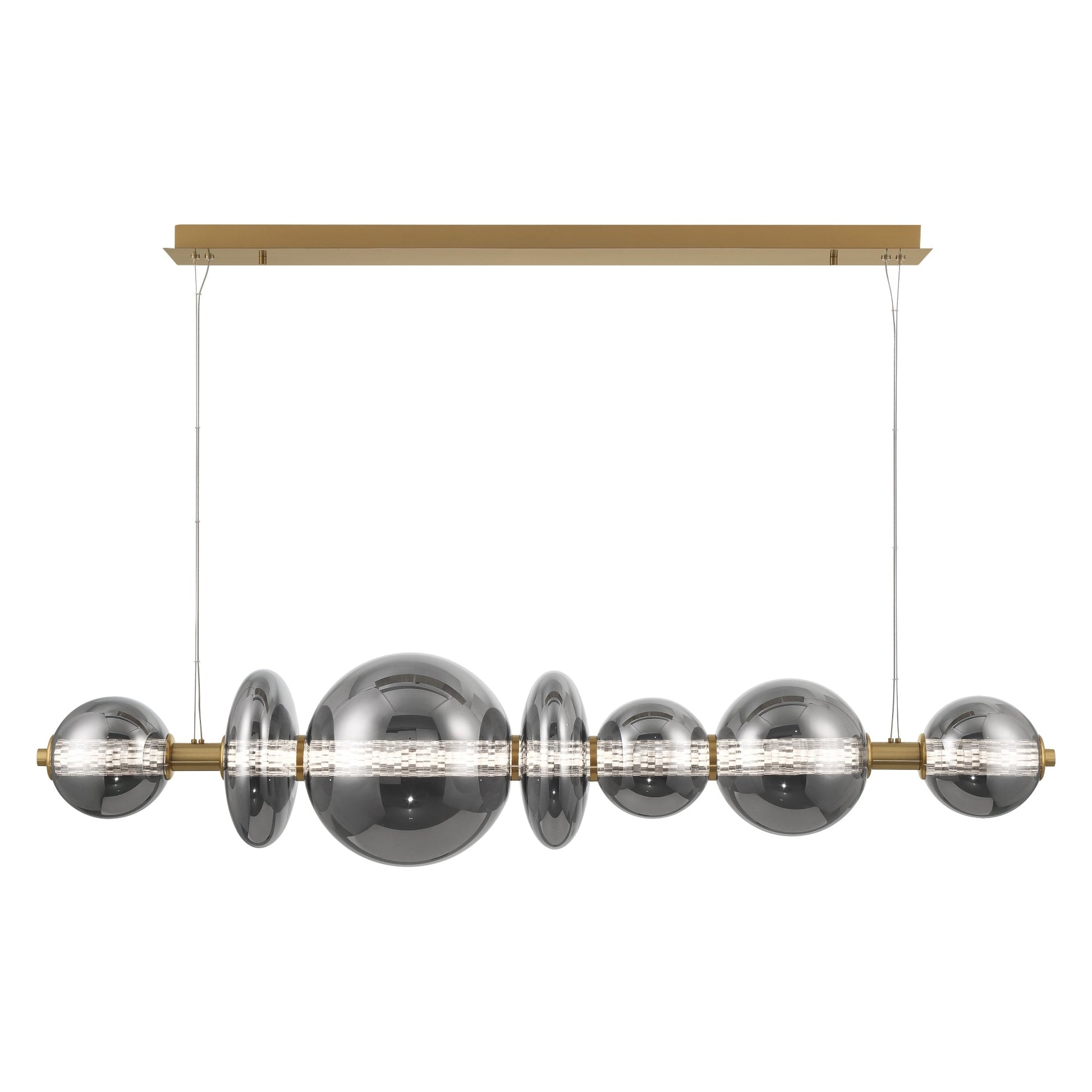 Eurofase Lighting Atomo 56" 7-Light Gold Linear Dimmable LED Chandelier With Smoke Glass Shades