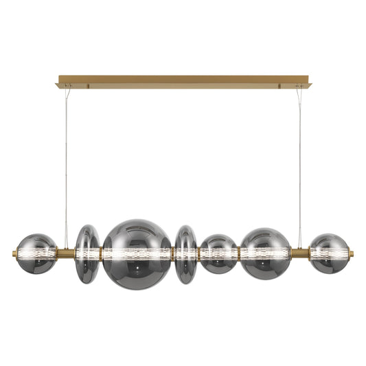 Eurofase Lighting Atomo 56" 7-Light Gold Linear Dimmable LED Chandelier With Smoke Glass Shades
