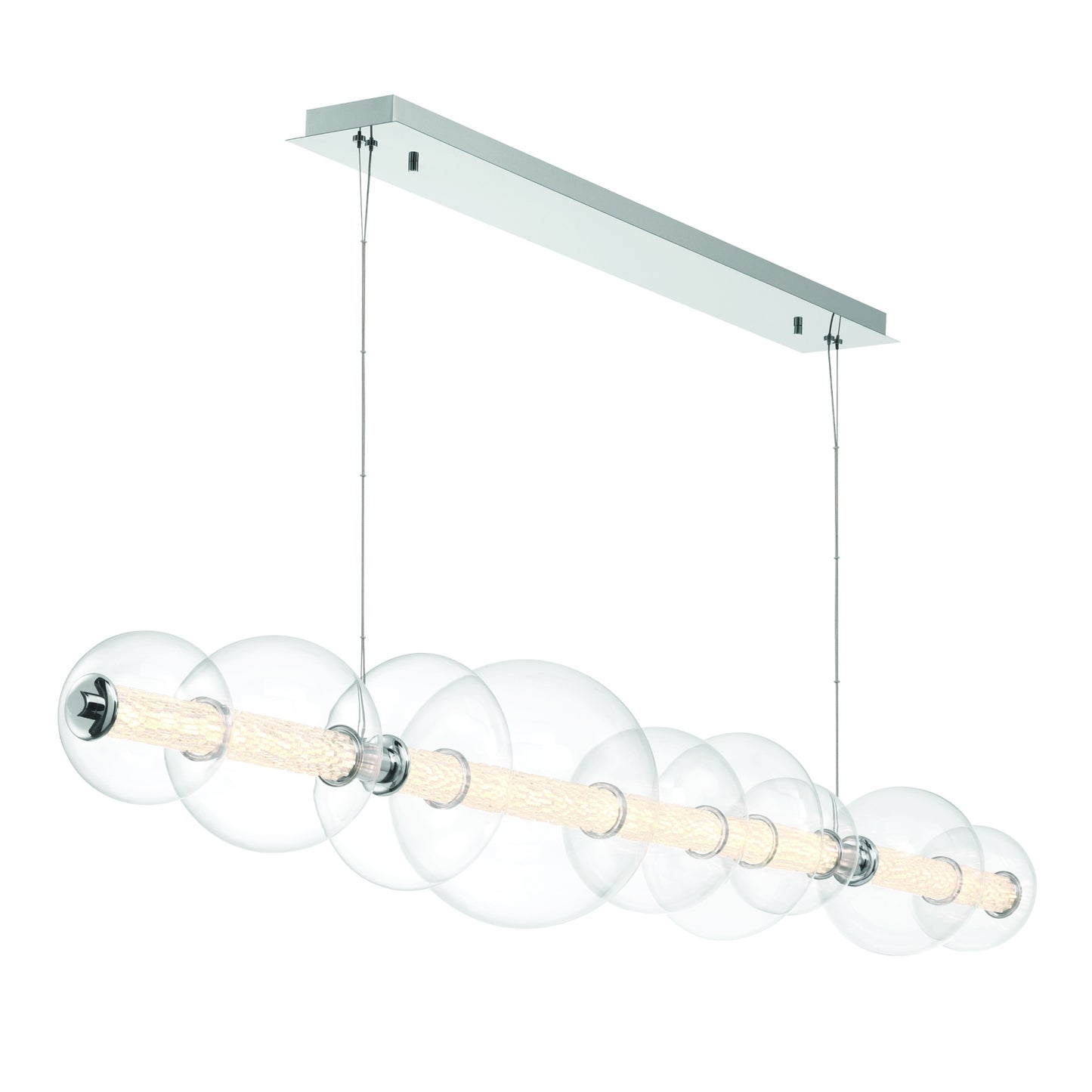 Eurofase Lighting Atomo 74" 9-Light Integrated LED Clear Glass Shade Chrome Linear Chandelier