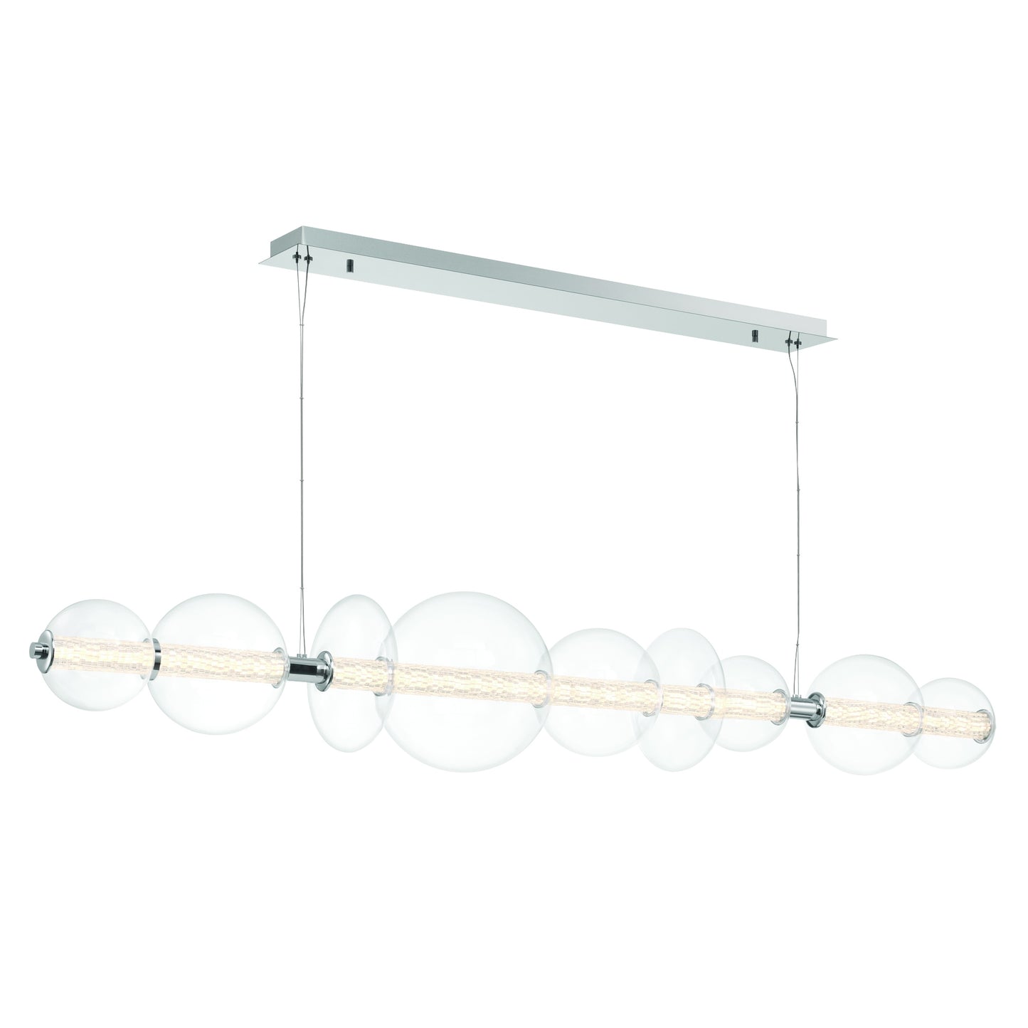 Eurofase Lighting Atomo 74" 9-Light Integrated LED Clear Glass Shade Chrome Linear Chandelier