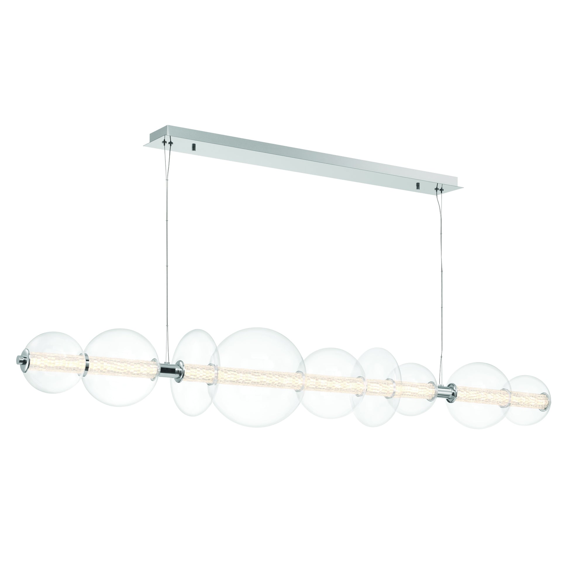 Eurofase Lighting Atomo 74" 9-Light Integrated LED Clear Glass Shade Chrome Linear Chandelier