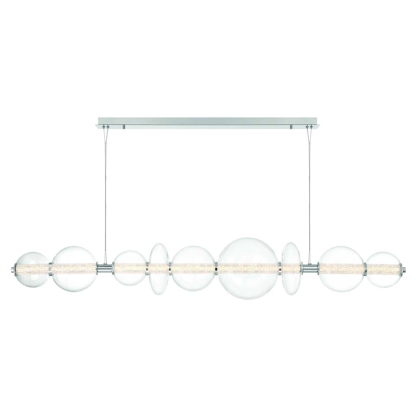Eurofase Lighting Atomo 74" 9-Light Integrated LED Clear Glass Shade Chrome Linear Chandelier