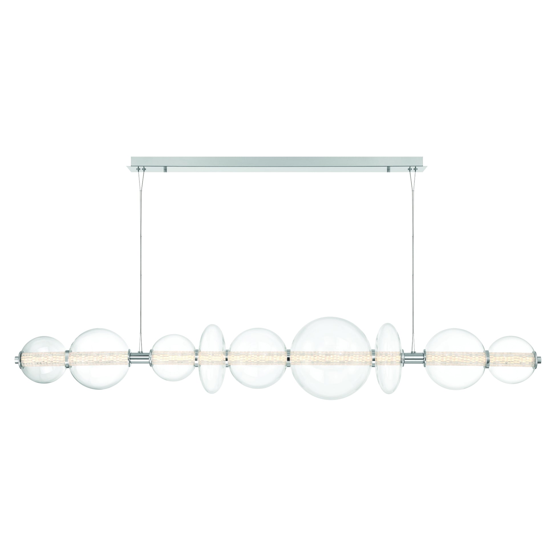 Eurofase Lighting Atomo 74" 9-Light Integrated LED Clear Glass Shade Chrome Linear Chandelier