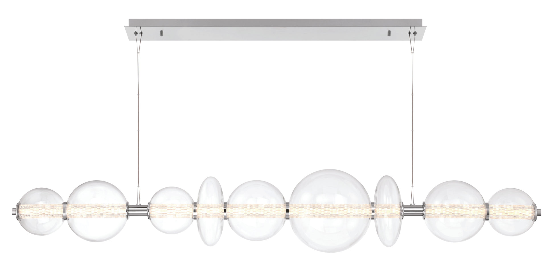 Eurofase Lighting Atomo 74" 9-Light Integrated LED Clear Glass Shade Chrome Linear Chandelier