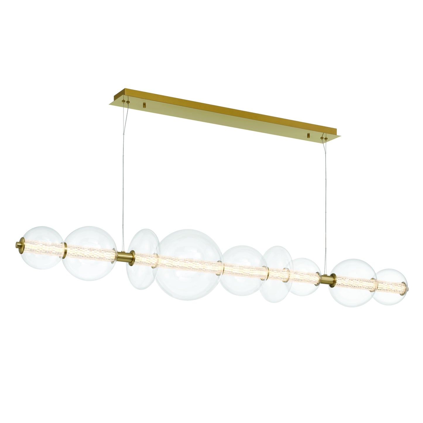 Eurofase Lighting Atomo 74" 9-Light Integrated LED Clear Glass Shade Gold Linear Chandelier