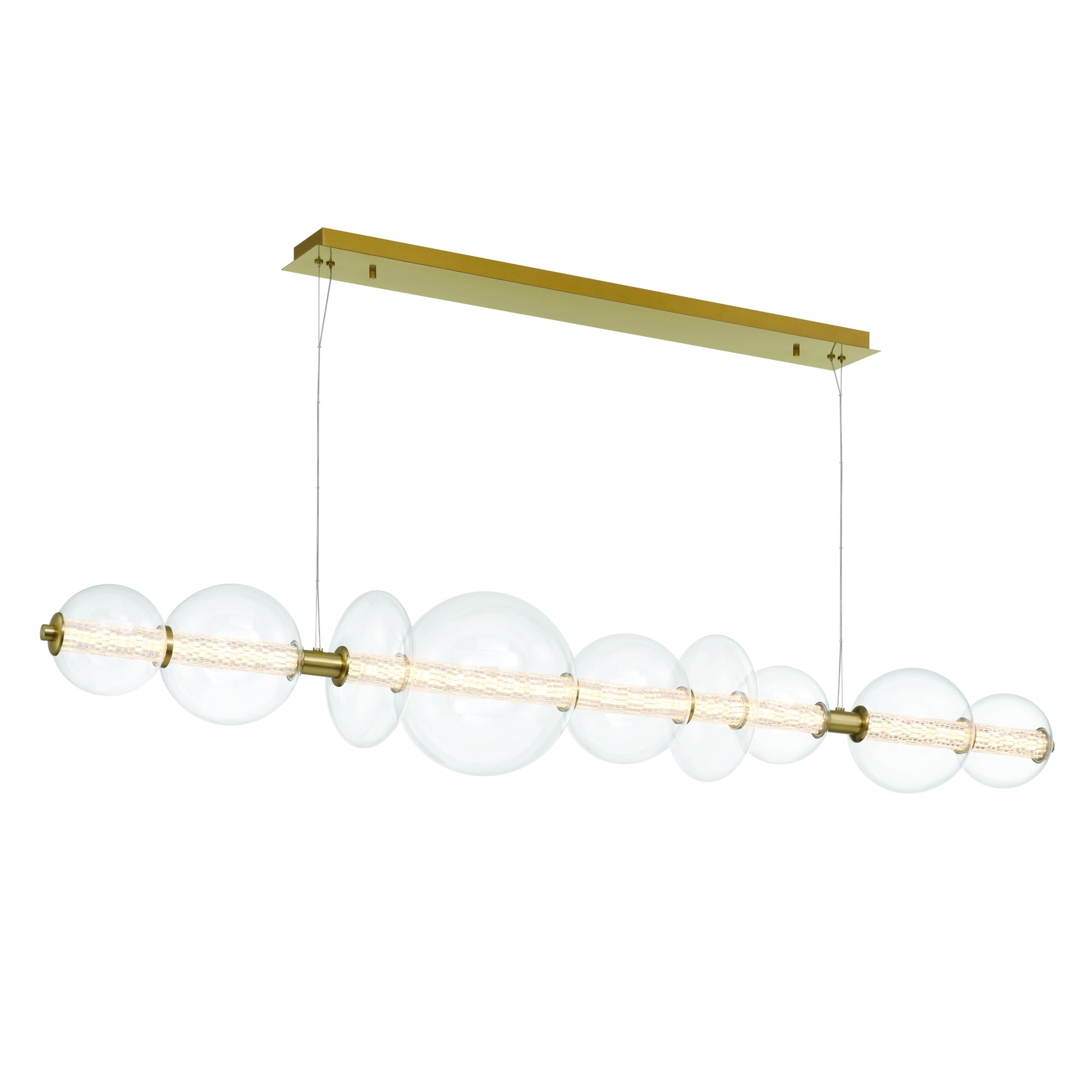 Eurofase Lighting Atomo 74" 9-Light Integrated LED Clear Glass Shade Gold Linear Chandelier