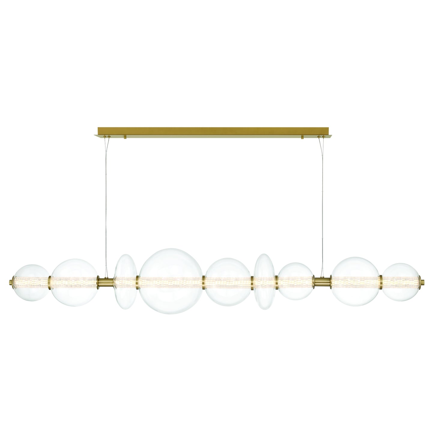 Eurofase Lighting Atomo 74" 9-Light Integrated LED Clear Glass Shade Gold Linear Chandelier