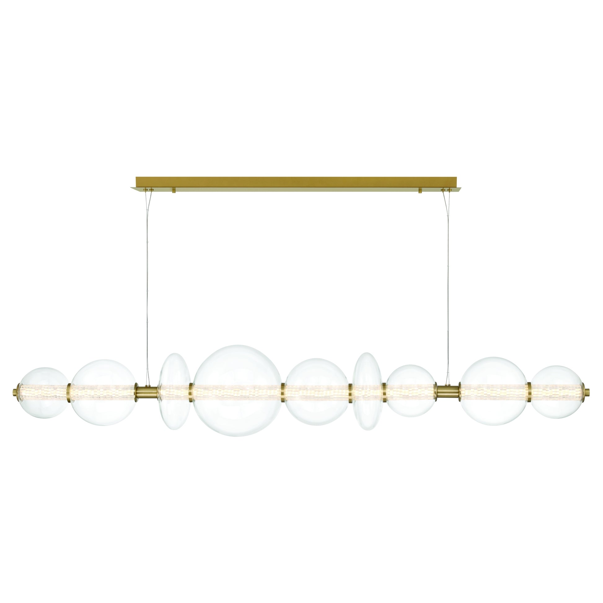 Eurofase Lighting Atomo 74" 9-Light Integrated LED Clear Glass Shade Gold Linear Chandelier