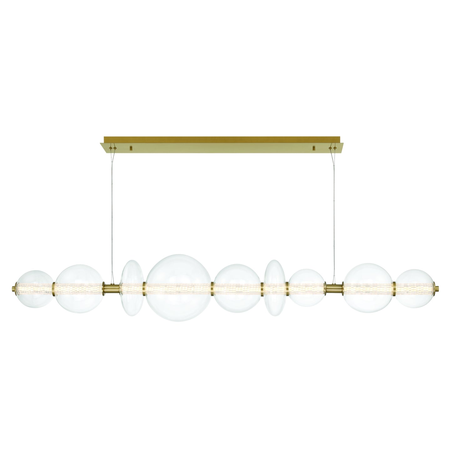 Eurofase Lighting Atomo 74" 9-Light Integrated LED Clear Glass Shade Gold Linear Chandelier