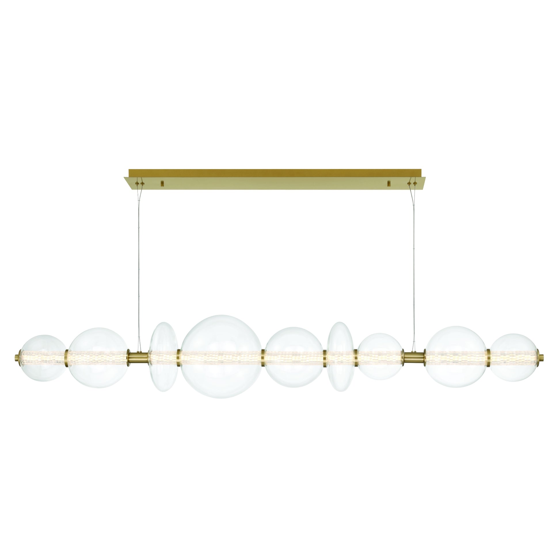 Eurofase Lighting Atomo 74" 9-Light Integrated LED Clear Glass Shade Gold Linear Chandelier