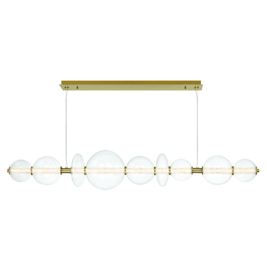 Eurofase Lighting Atomo 74" 9-Light Integrated LED Clear Glass Shade Gold Linear Chandelier