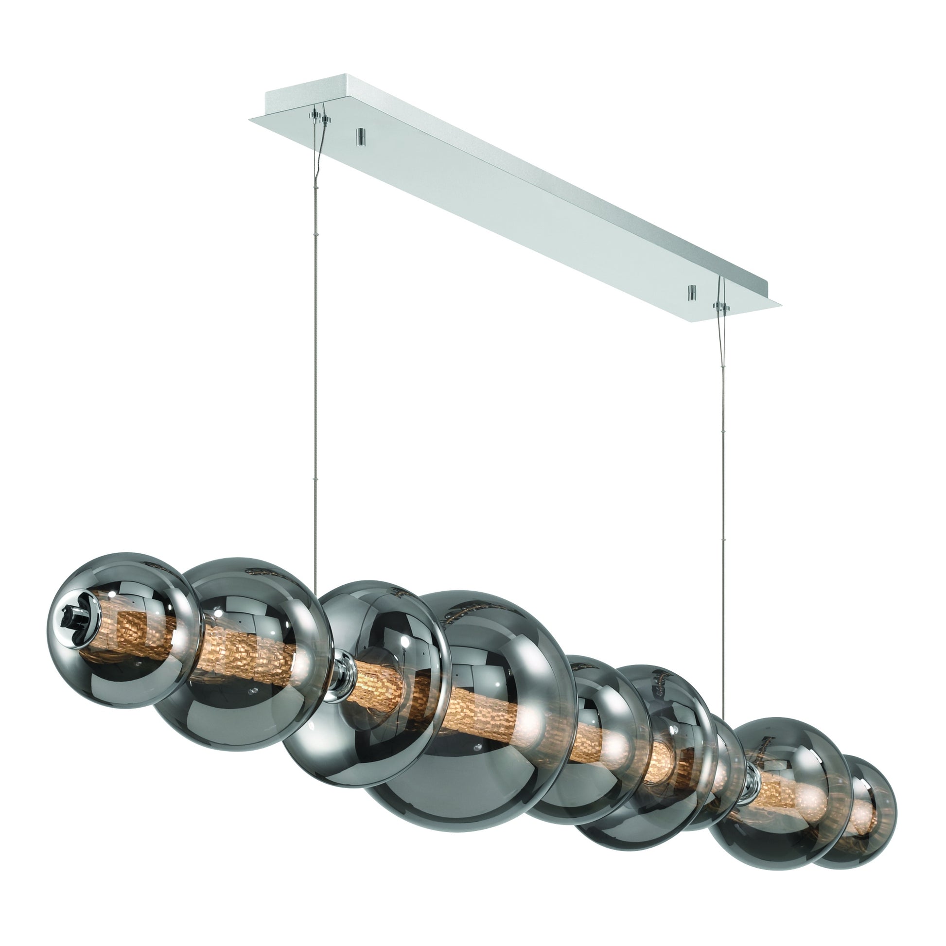 Eurofase Lighting Atomo 74" 9-Light Integrated LED Smoke Glass Shade Chrome Linear Chandelier
