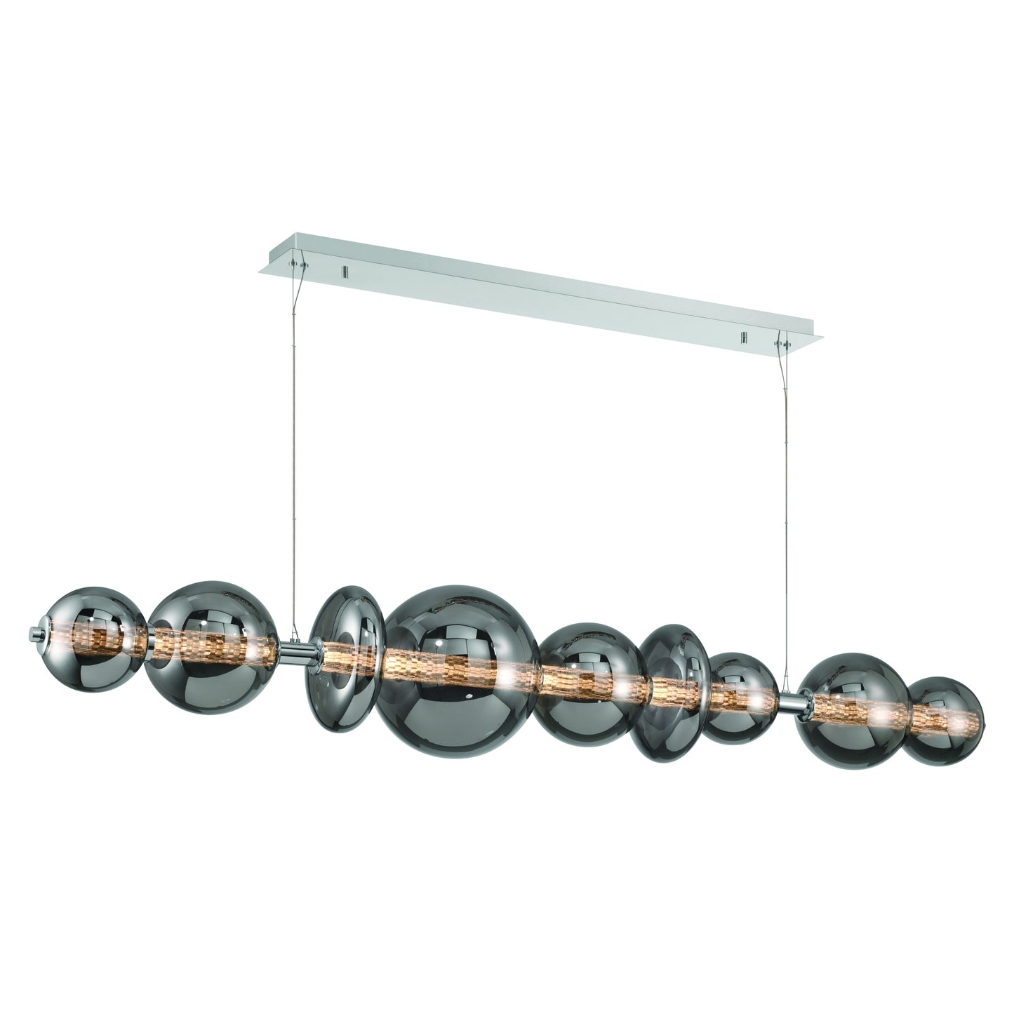 Eurofase Lighting Atomo 74" 9-Light Integrated LED Smoke Glass Shade Chrome Linear Chandelier