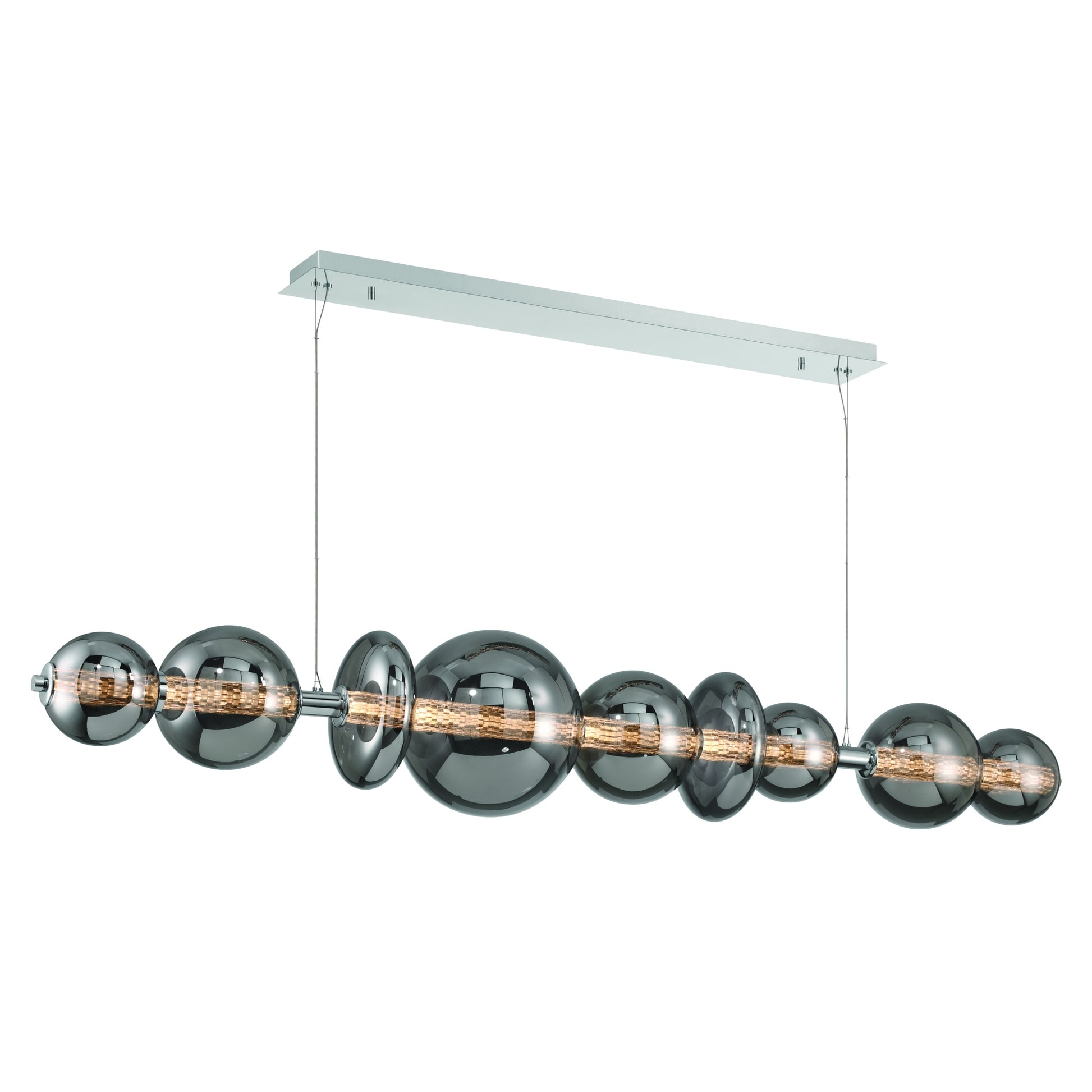 Eurofase Lighting Atomo 74" 9-Light Integrated LED Smoke Glass Shade Chrome Linear Chandelier
