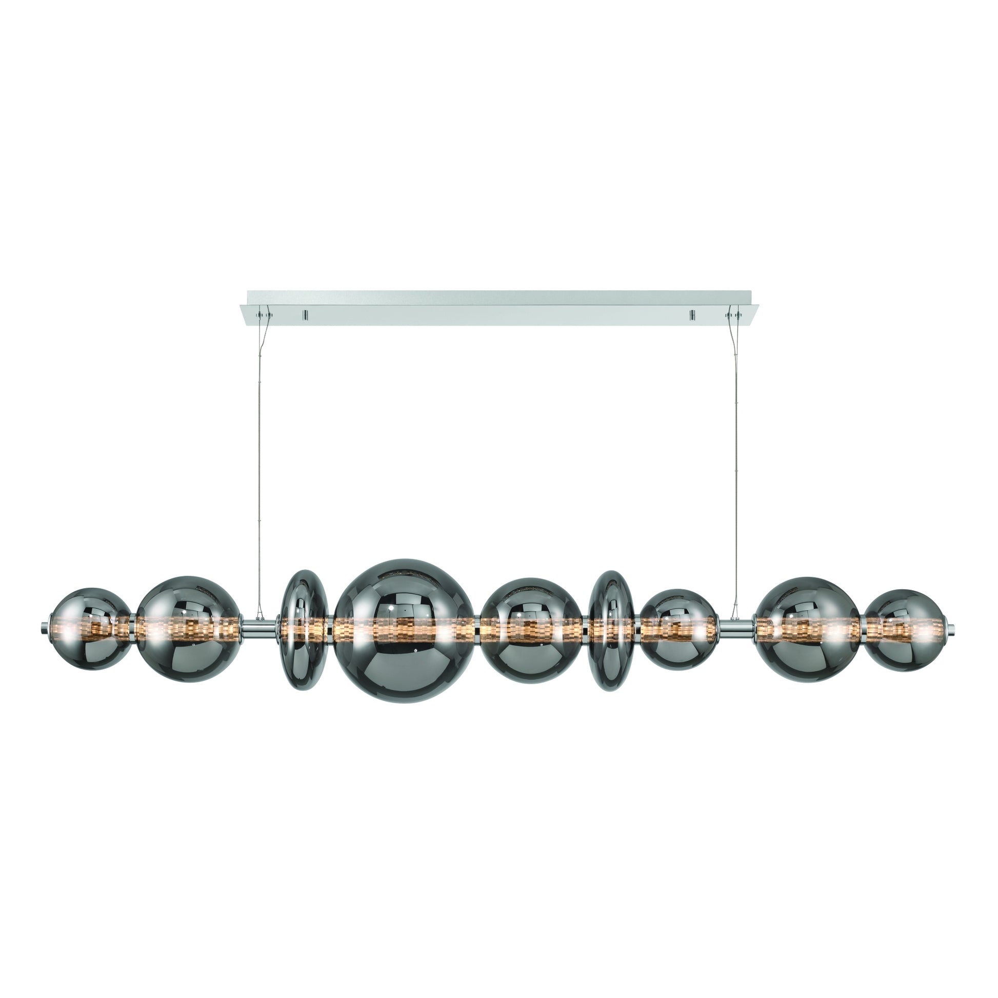 Eurofase Lighting Atomo 74" 9-Light Integrated LED Smoke Glass Shade Chrome Linear Chandelier