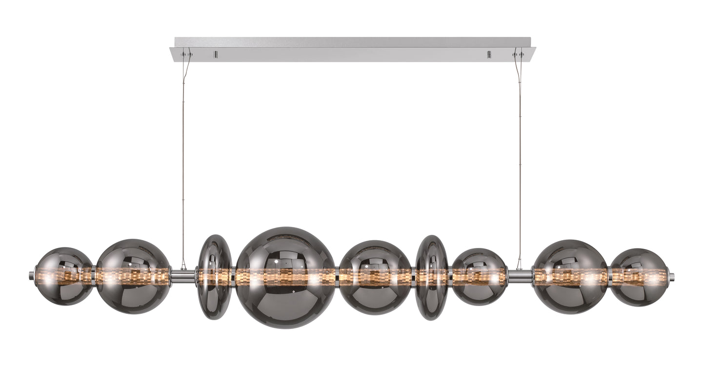 Eurofase Lighting Atomo 74" 9-Light Integrated LED Smoke Glass Shade Chrome Linear Chandelier