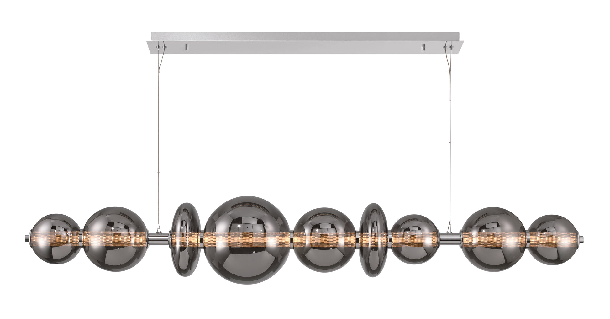 Eurofase Lighting Atomo 74" 9-Light Integrated LED Smoke Glass Shade Chrome Linear Chandelier