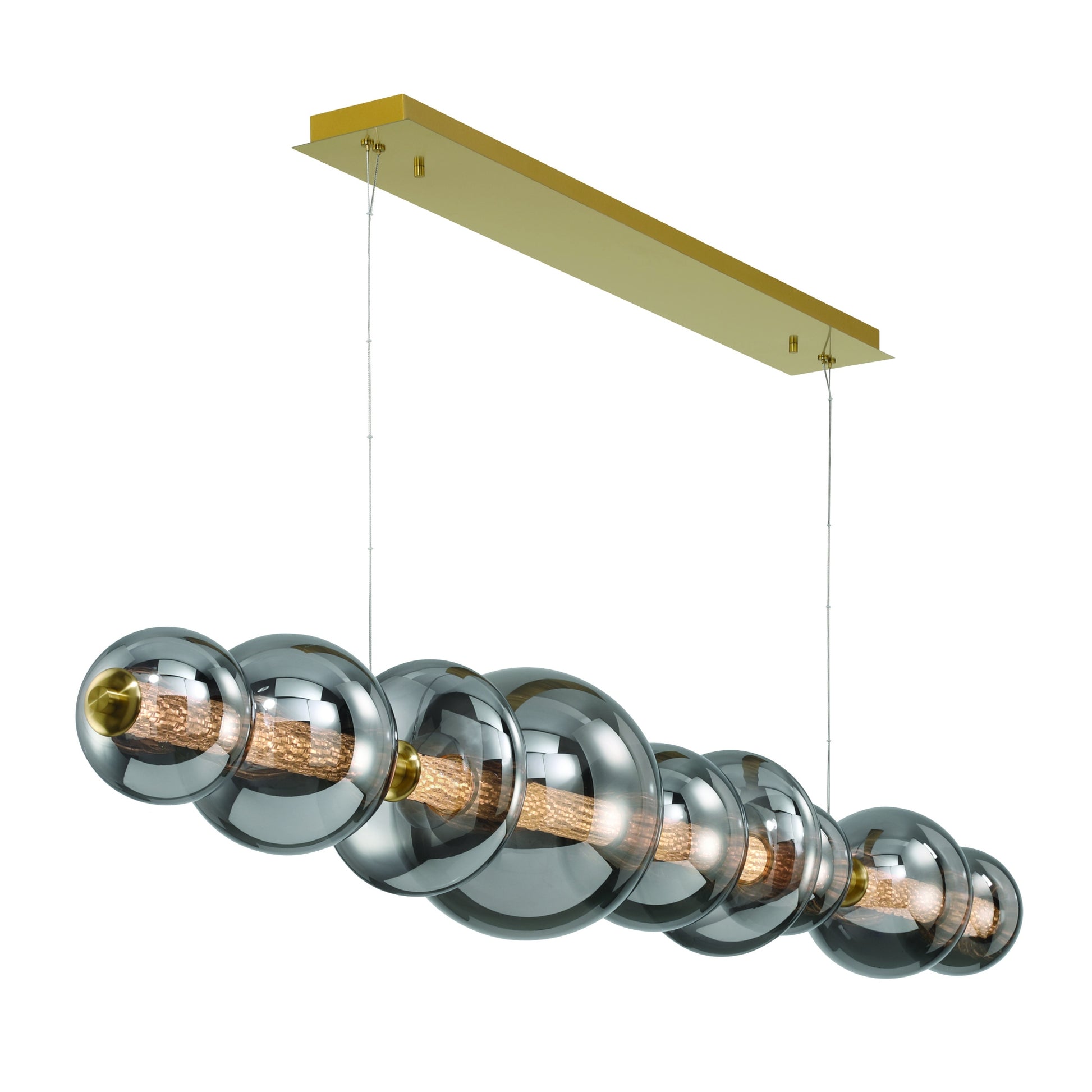 Eurofase Lighting Atomo 74" 9-Light Integrated LED Smoke Glass Shade Gold Linear Chandelier