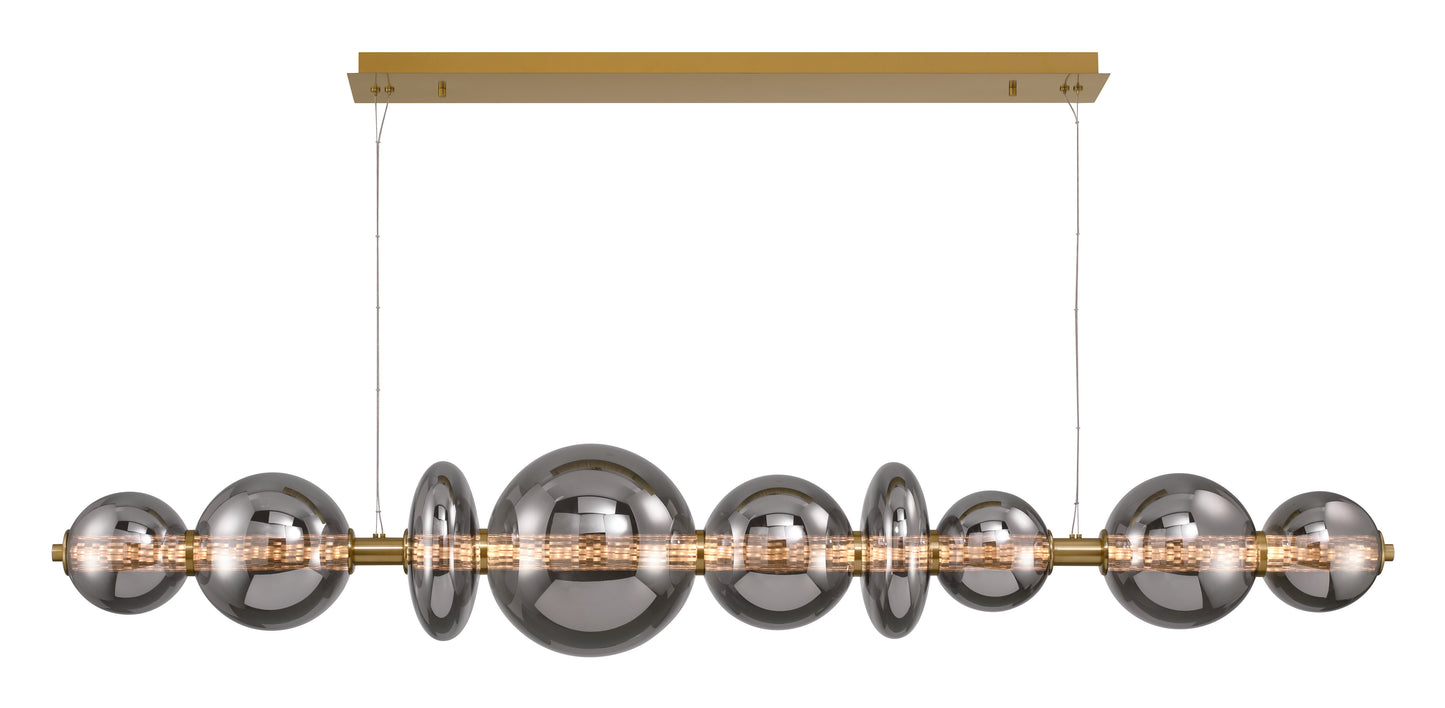 Eurofase Lighting Atomo 74" 9-Light Integrated LED Smoke Glass Shade Gold Linear Chandelier