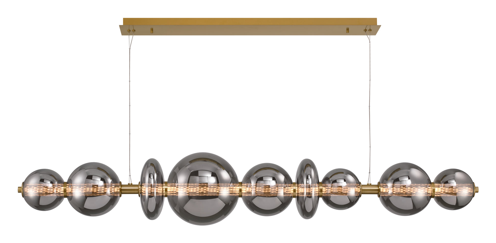 Eurofase Lighting Atomo 74" 9-Light Integrated LED Smoke Glass Shade Gold Linear Chandelier