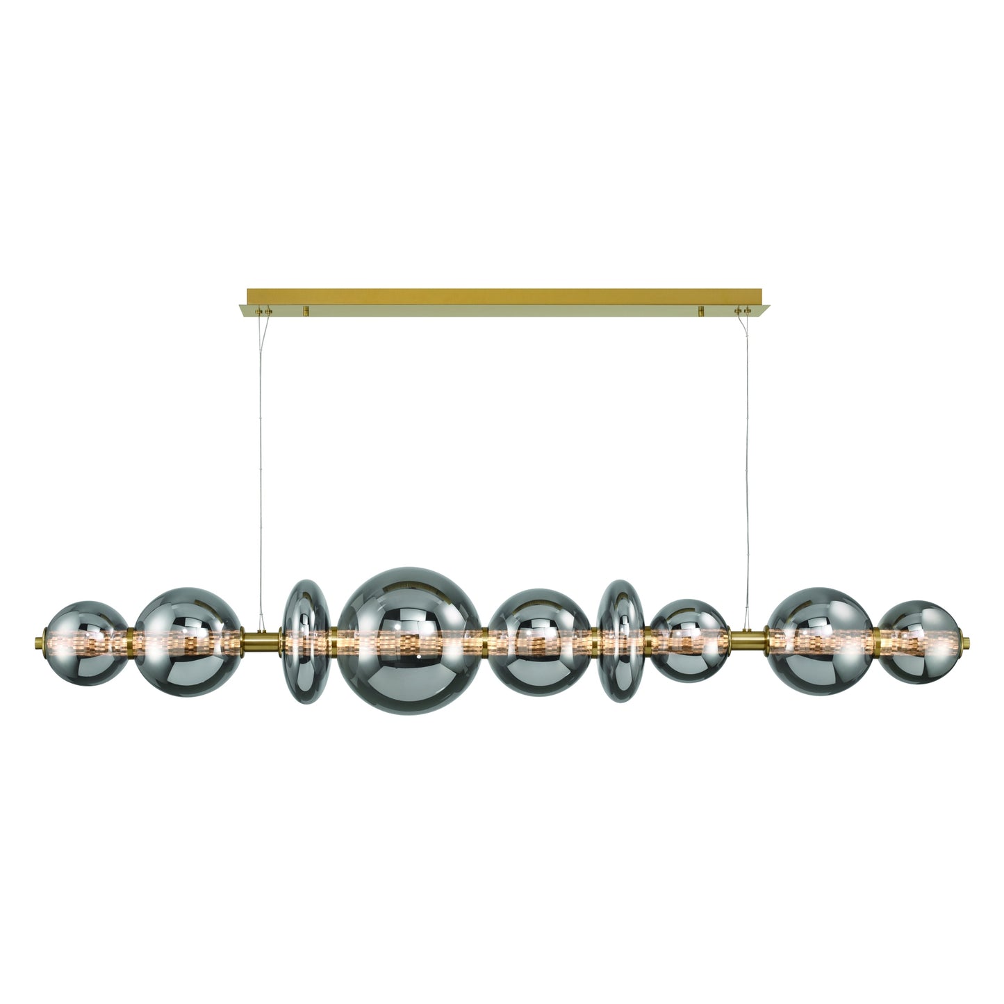 Eurofase Lighting Atomo 74" 9-Light Integrated LED Smoke Glass Shade Gold Linear Chandelier
