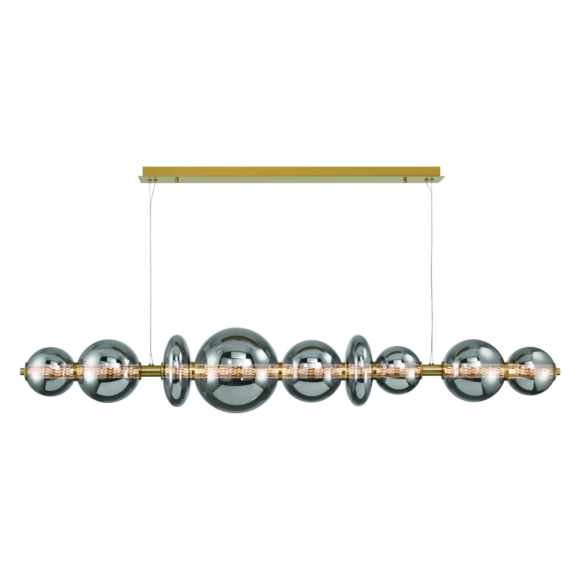 Eurofase Lighting Atomo 74" 9-Light Integrated LED Smoke Glass Shade Gold Linear Chandelier