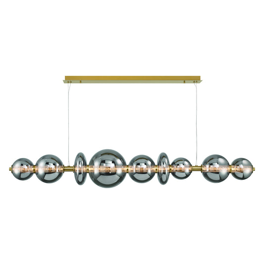 Eurofase Lighting Atomo 74" 9-Light Integrated LED Smoke Glass Shade Gold Linear Chandelier