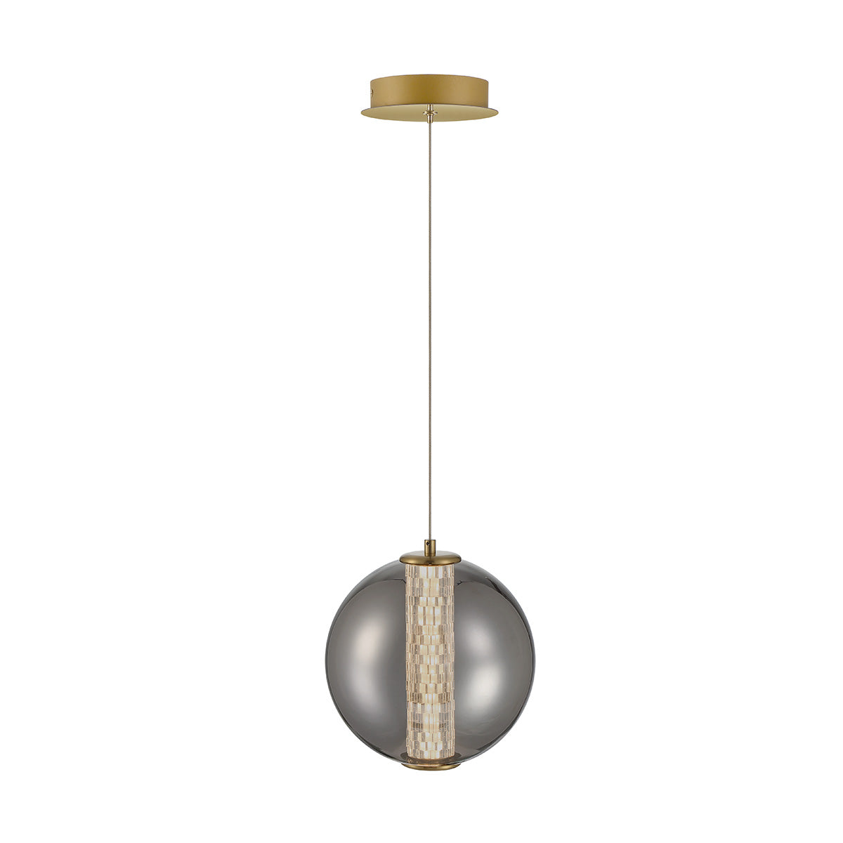Eurofase Lighting Atomo 9" Gold Round Dimmable LED Pendant Light With Smoked Glass Shade