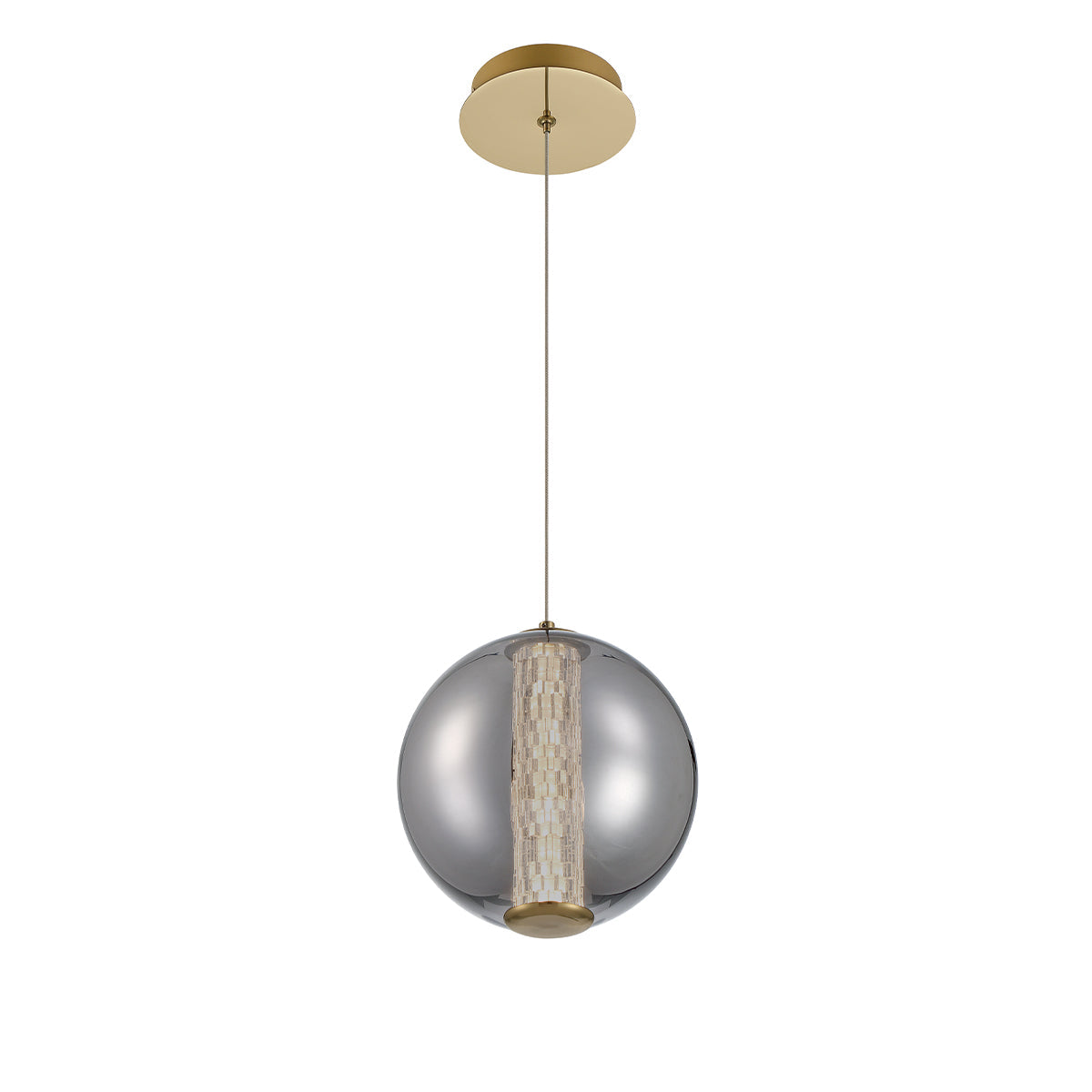 Eurofase Lighting Atomo 9" Gold Round Dimmable LED Pendant Light With Smoked Glass Shade