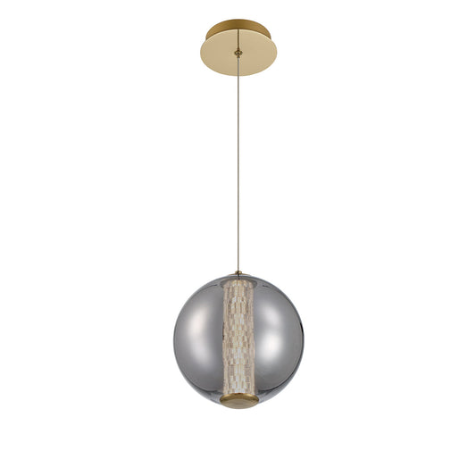 Eurofase Lighting Atomo 9" Gold Round Dimmable LED Pendant Light With Smoked Glass Shade