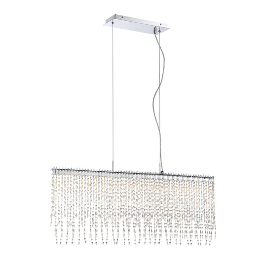 Eurofase Lighting Atwater 36" Linear Dimmable Integrated LED Chrome Pendant Light With Hand Beade Clear Crystal Shade