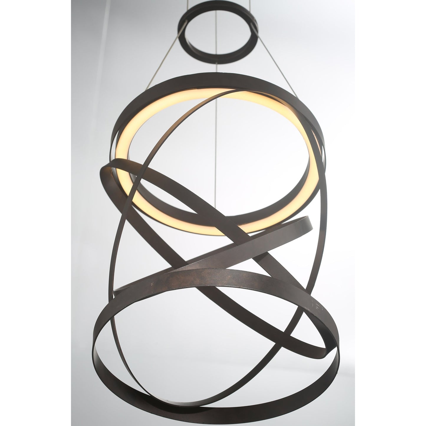 Eurofase Lighting Avita 12" Dimmable Integrated LED Round Oil Rubbed Bronze Pendant Light With Bronze Metal Banding Shade