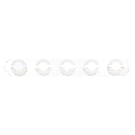 Eurofase Lighting Balewood 34" 5-Light Dimmable Chrome Integrated LED Bath Bar With Circular Frosted Acrylic Shades