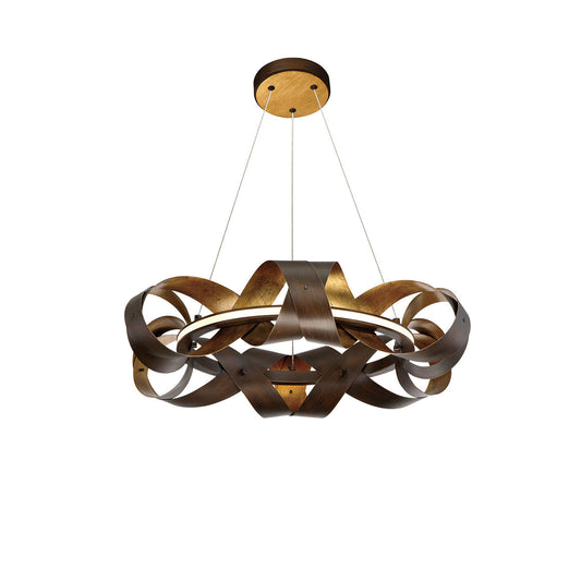 Eurofase Lighting Banderia 23" Dimmable Integrated LED Metal Round Chandelier With Bronze And Gold Metal Ribbon Shade