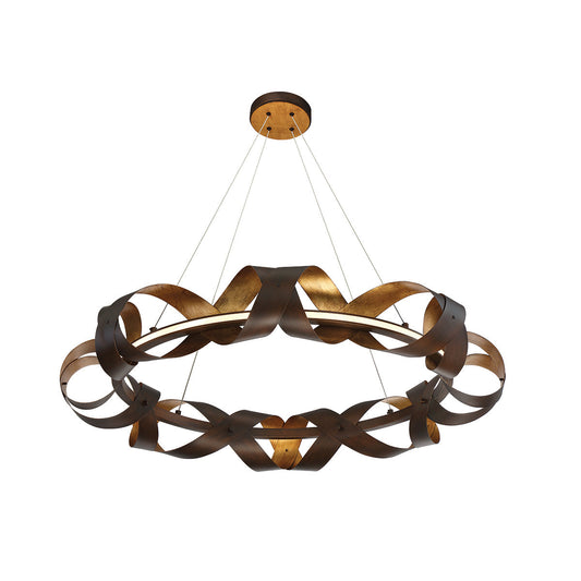 Eurofase Lighting Banderia 33" Dimmable Integrated LED Metal Round Chandelier With Bronze And Gold Metal Ribbon Shade