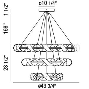 Eurofase Lighting Banderia 44" 3-Tier Dimmable Integrated LED Metal Round Chandelier With Bronze And Gold Metal Ribbon Shades