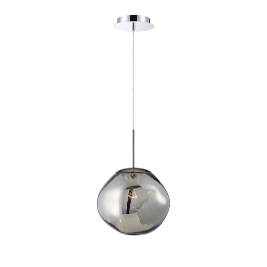 Eurofase Lighting Bankwell 11" Dimmable Incandescent Chrome Pendant Light With Asymmetrical Hand Blown Chrome Glass Shade