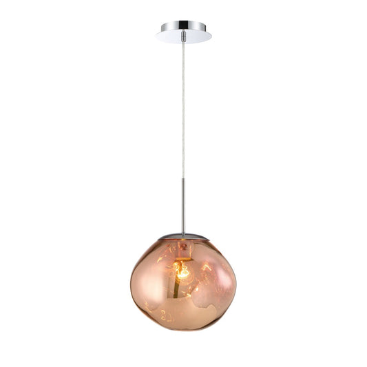 Eurofase Lighting Bankwell 11" Dimmable Incandescent Chrome Pendant Light With Asymmetrical Hand Blown Copper Glass Shade