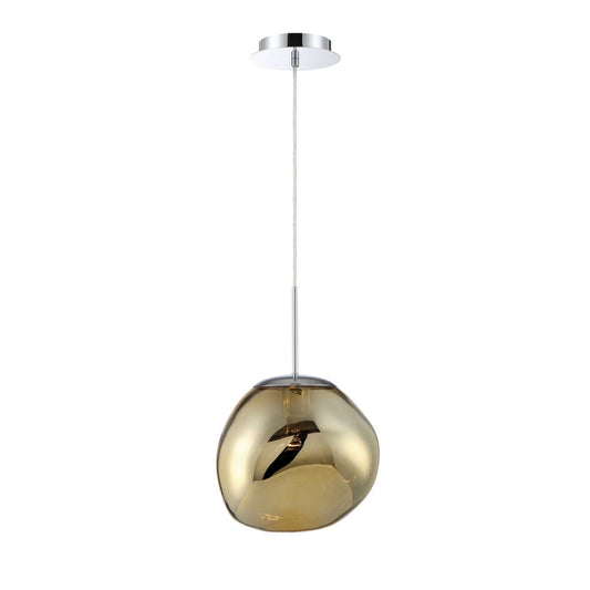 Eurofase Lighting Bankwell 11" Dimmable Incandescent Chrome Pendant Light With Asymmetrical Hand Blown Gold Glass Shade