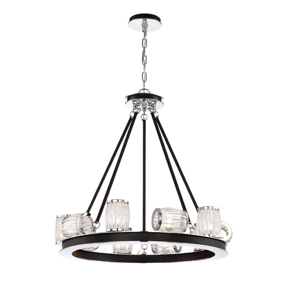 Eurofase Lighting Barile 27" 10-light Round Dimmable Halogen Bulb Chrome Chandelier With Barrel Shaped Clear Glass Shades