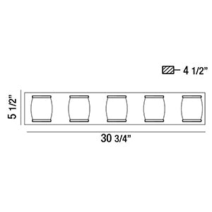 Eurofase Lighting Barile 31" 5-light Dimmable Halogen Bulb Chrome Bath Bar With Barrel Shaped Clear Glass Shades