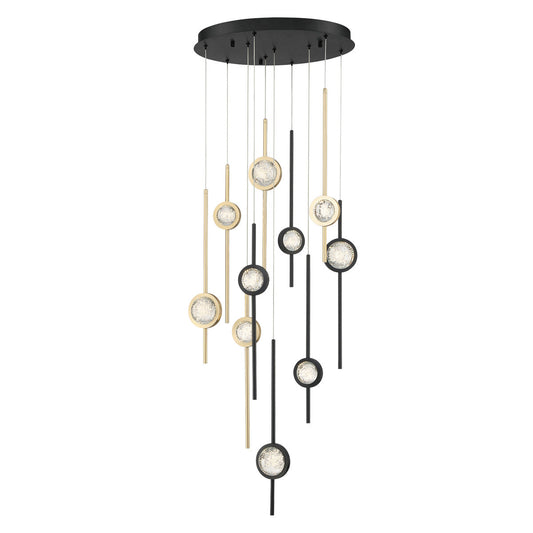 Eurofase Lighting Barletta 24" 10-Light Dimmable Integrated LED Black And Gold Round Chandelier With Black And Gold Anodized Aluminum Shades